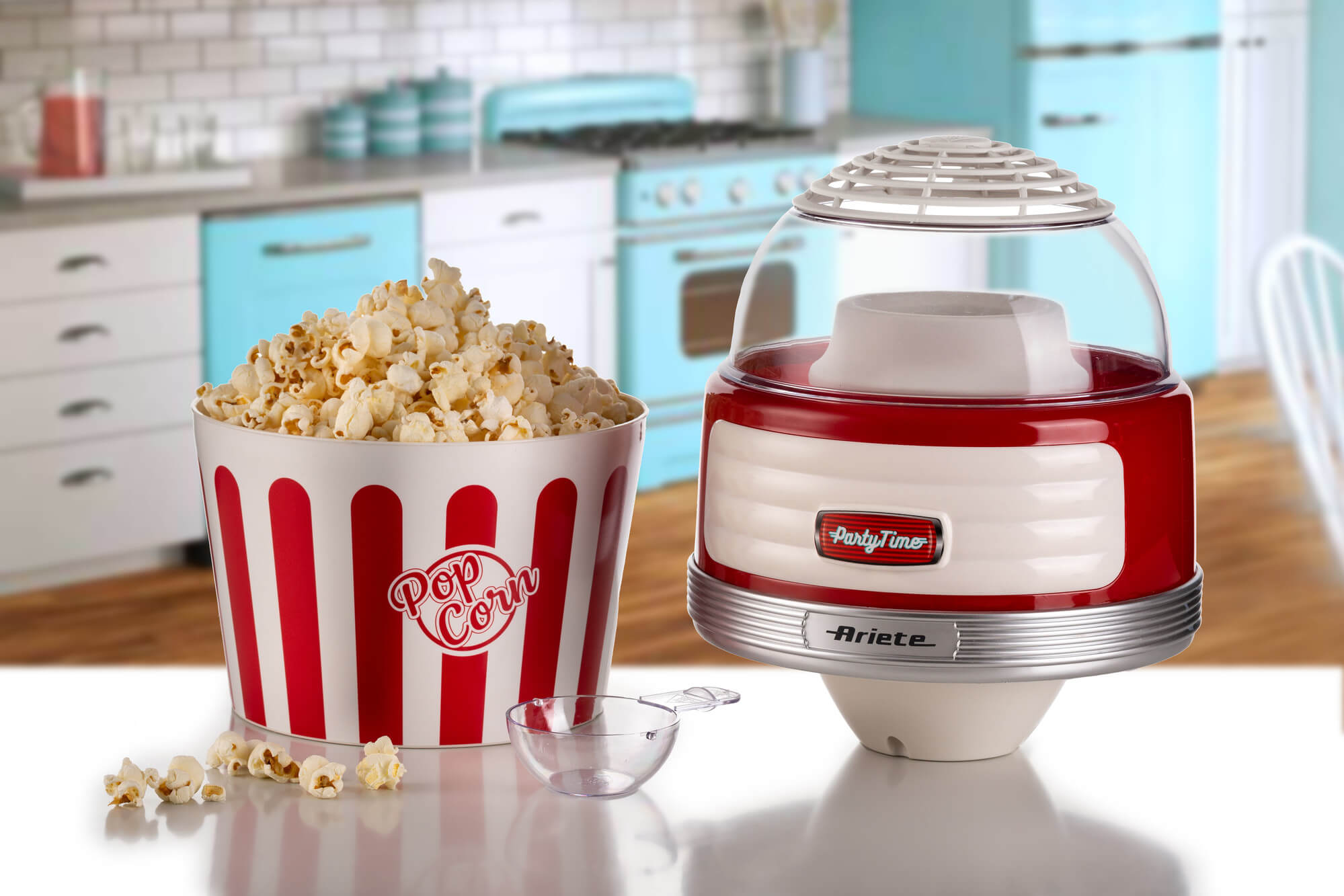 Ariete Vintage Electric Hot Air Pop Corn Maker with Dispensing Lever, 50g  in 3min, Oil-Free