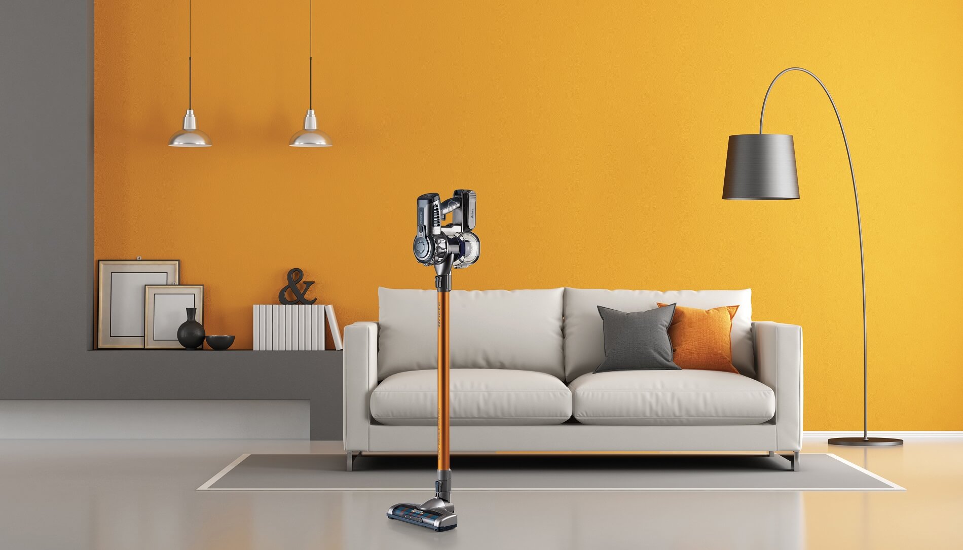 Orange Cordless Electric Broom with Digital Motor 22V Digital Lithium