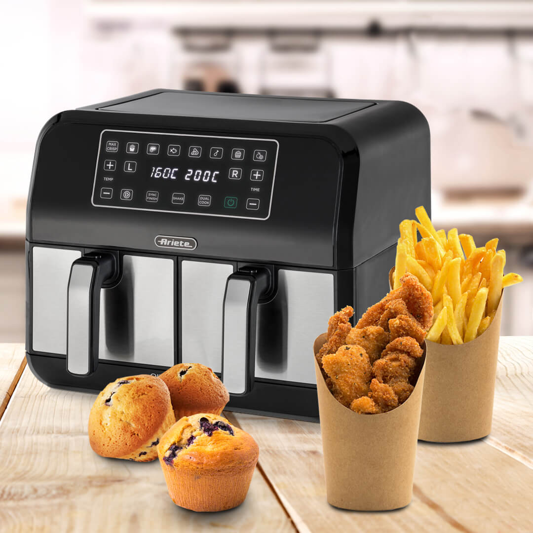 Ariete Dual Air Fryer 9L ,2100W, Stainless Steel