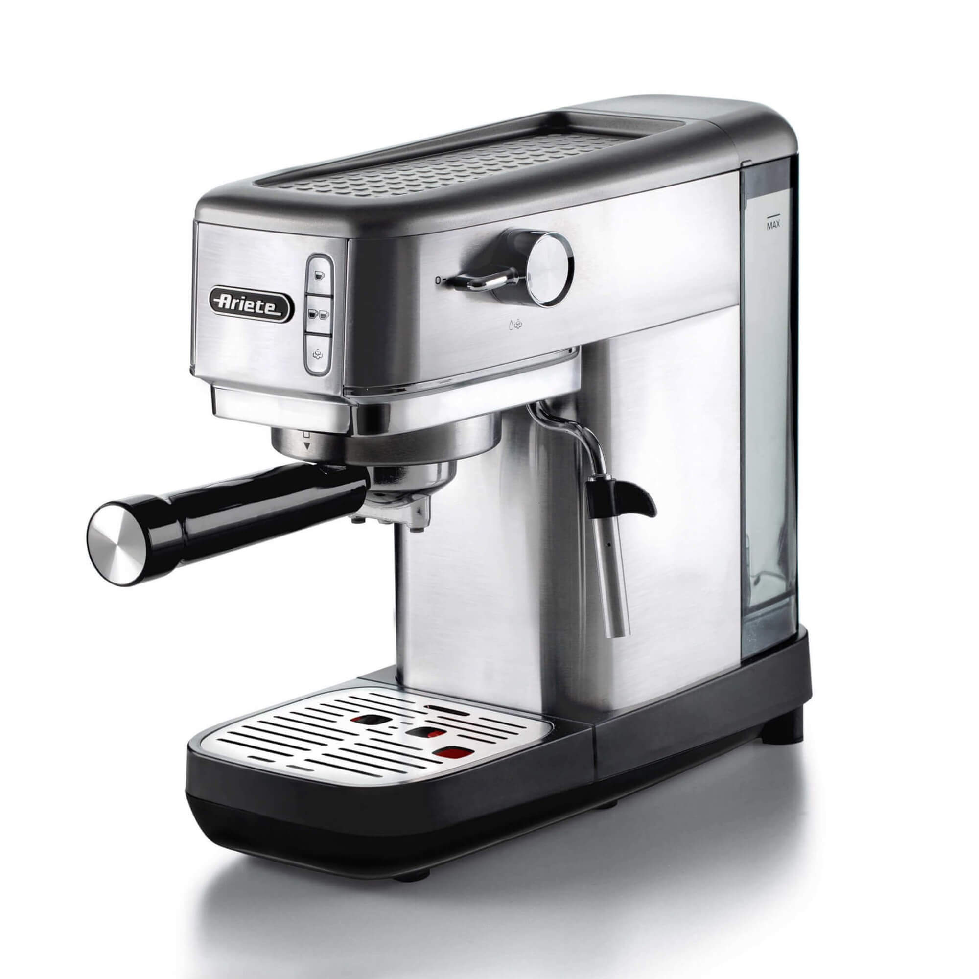 Immagine di  Ariete 1380 Macchina da caffè in metallo, compatibile con caffè in polvere e cialde ESE, 1300 W, Capacità 1,1 L, 15 bar di pressione, Filtro ½ tazze, Dispositivo Cappuccino, Silver