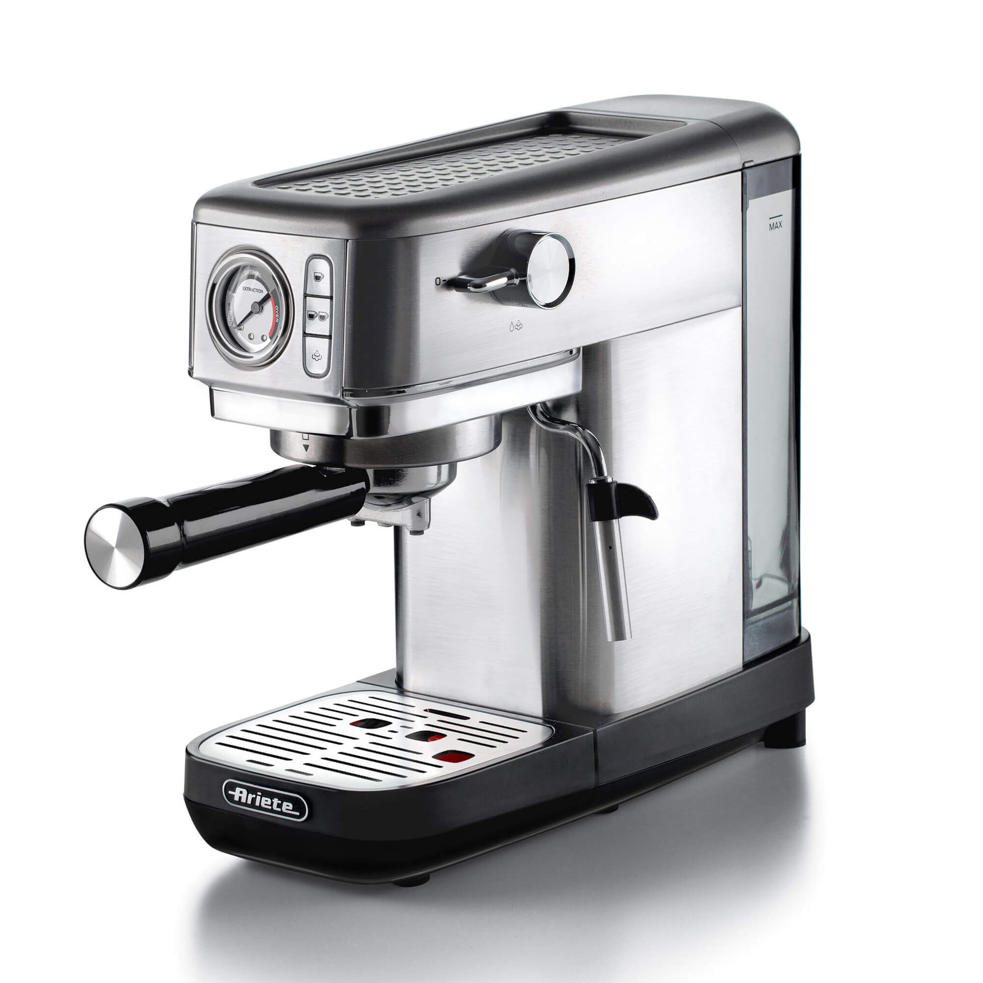 Ariete 1381 Macchina da caffè con manometro, compatibile con caffè in polvere e cialde ESE, 1300 W, Capacità 1,1 L, 15 bar di pressione, Filtro ½ tazze, Dispositivo Cappuccino, Silver