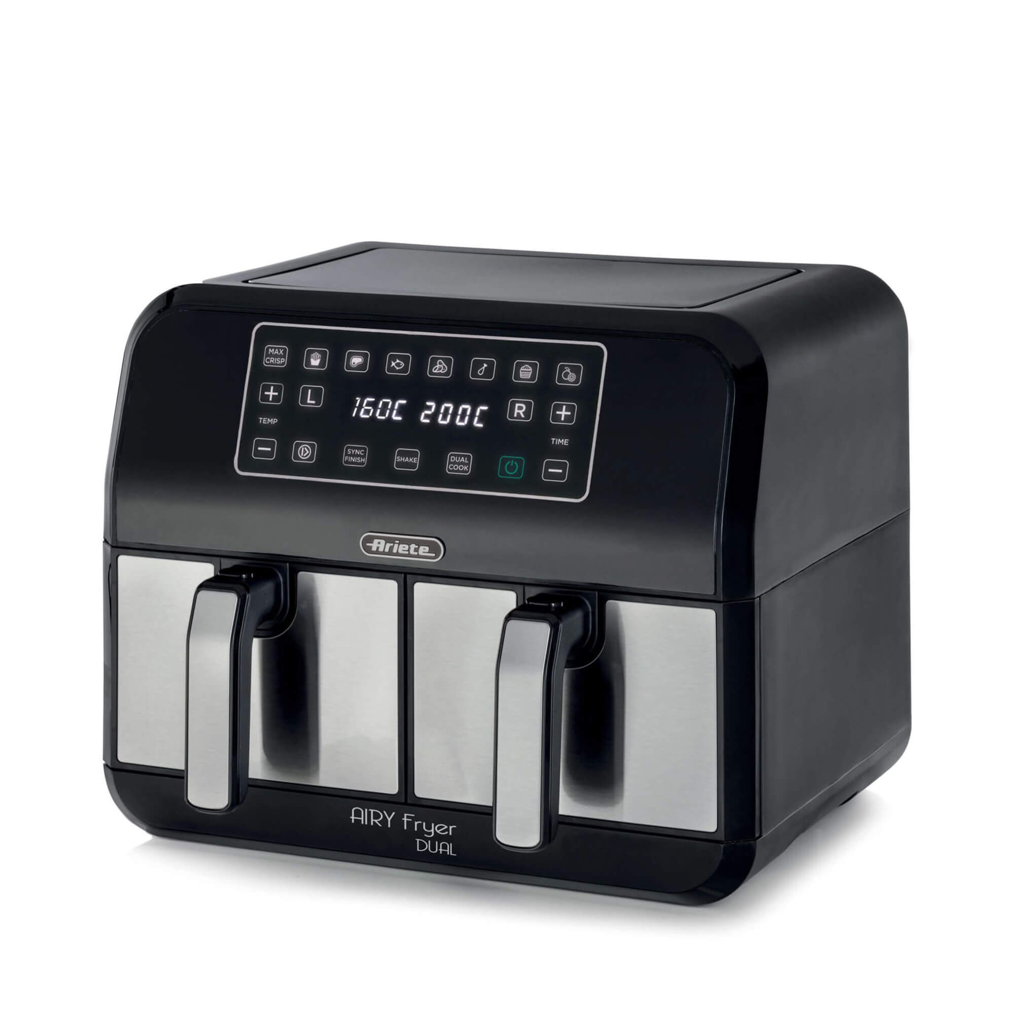Immagine di  Ariete 4624 Airy Fryer Dual, Friggitrice ad aria con doppio cestello, 1700 W, Capacità 8L, 3 Funzioni di cottura, Pannello digitale LED Touch, 8 programmi preimpostati, Timer, 2 cestelli, Nero