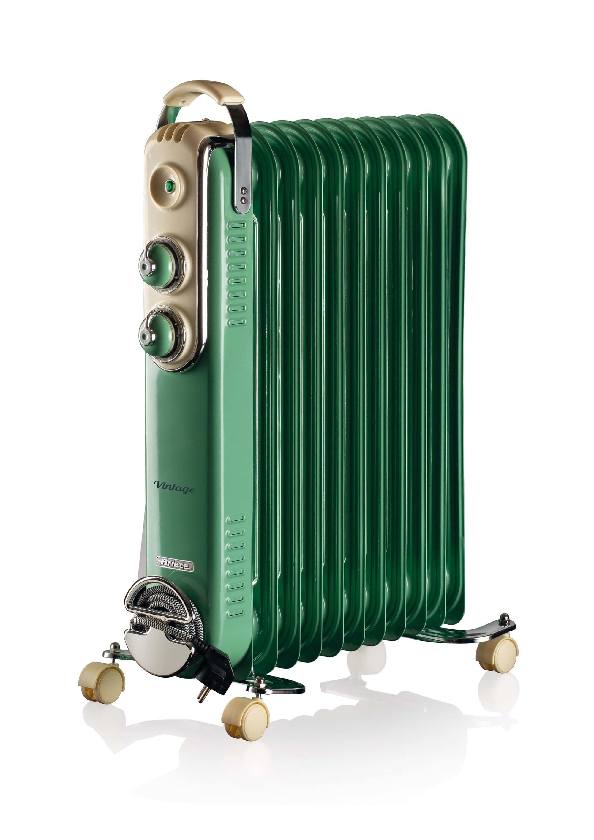 Immagine di  Ariete 839 Radiatore a olio Vintage Verde- 11 elementi riscaldanti - 3 livelli di potenza - Maniglia e ruote per facile trasporto - max 2500 Watt