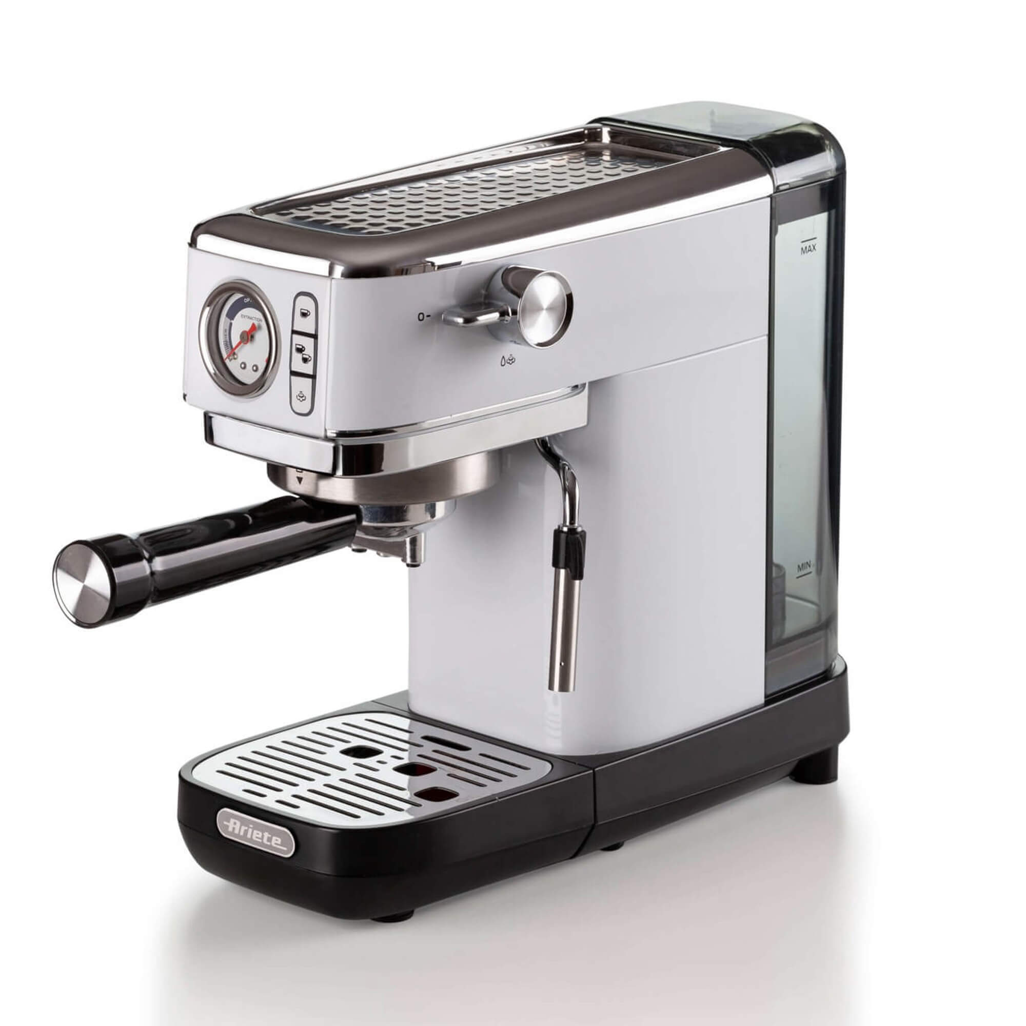 Immagine di  Ariete 1381 Macchina da caffè con manometro, compatibile con caffè in polvere e cialde ESE, 1300 W, Capacità 1,1 L, 15 bar di pressione, Filtro ½ tazze, Dispositivo Cappuccino, Bianco