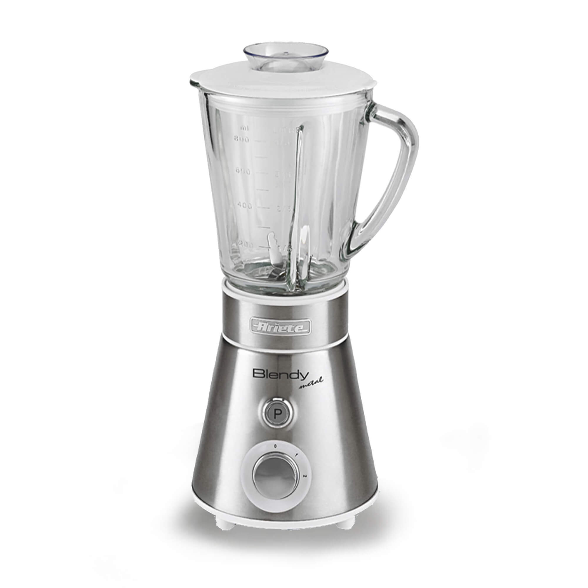 Ariete 561 Blendy Metal - Frullatore con lame in Acciaio Inox - Tazza in vetro 800 ml - 2 velocità + Pulse - 300 Watt - Argento