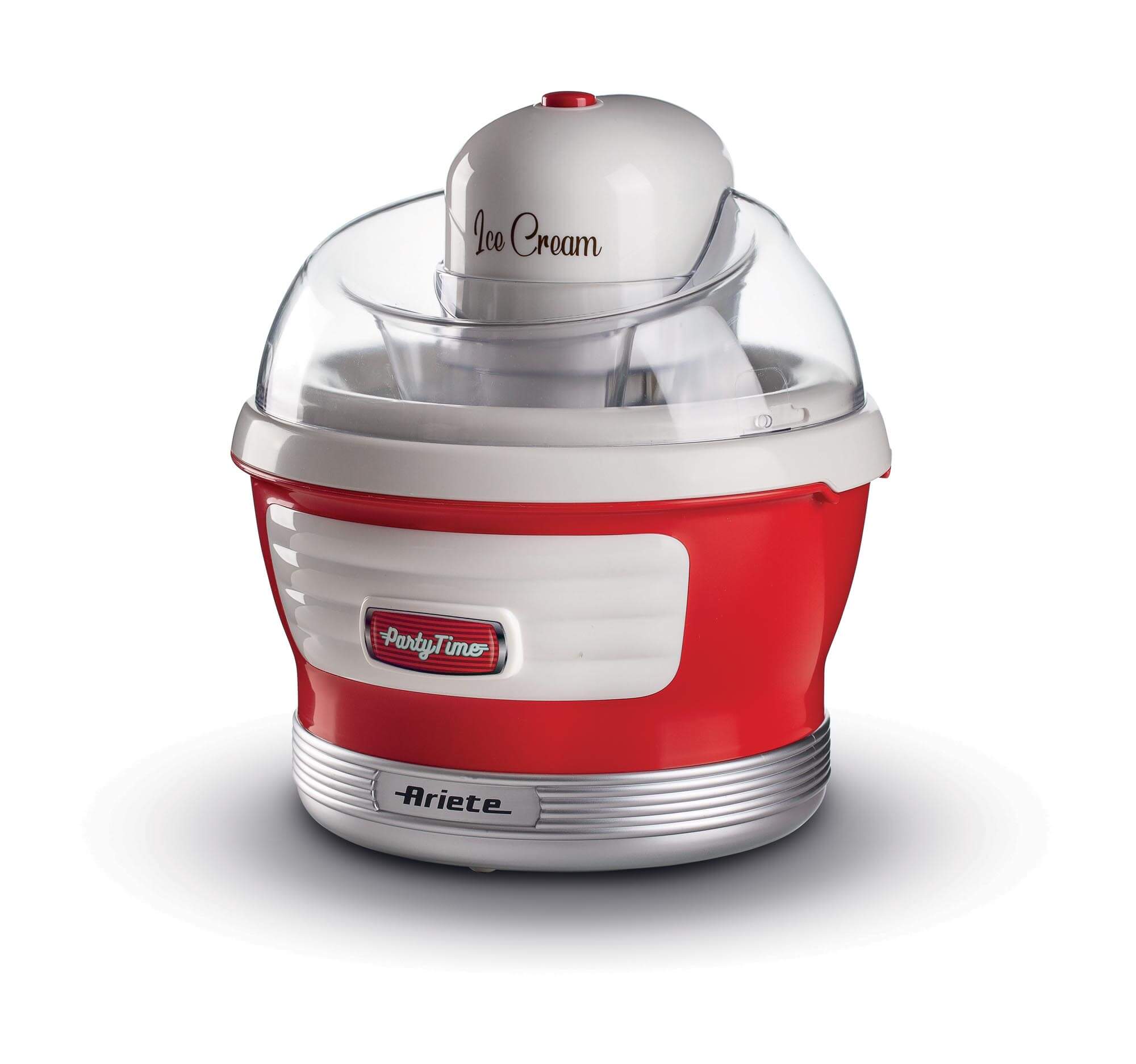 Ariete 643 Ice Cream Maker Party Time, Macchina per fare il gelato, 12W, Capacità 1,5 L, Cestello estraibile con doppio isolamento, Tempo preparazione 30 minuti, Coperchio per aggiunta ingredienti, Rosso