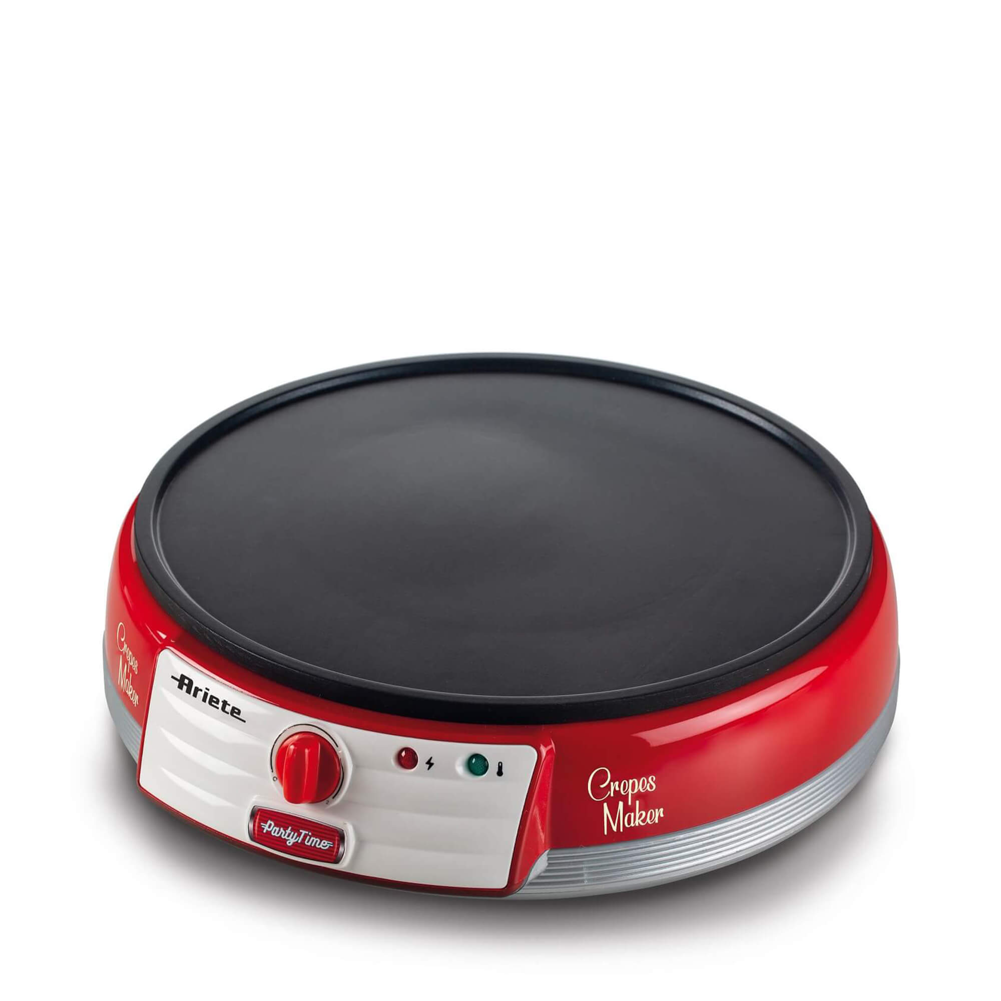 Ariete 202 Crepes Maker Party Time - Piastra per Crepes antiaderente - 2 spatole in legno - ricettario - 1000 W - Rosso