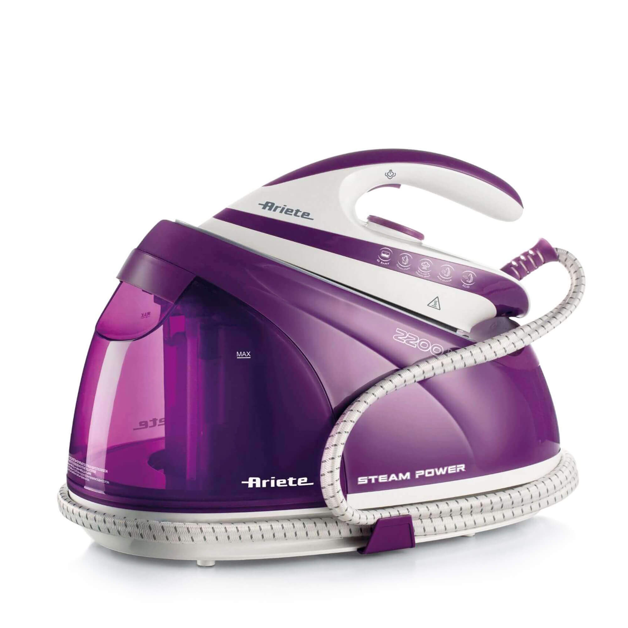Ariete 6423 Steam Power – Ferro da stiro con caldaia – 6 bar – Colpo Vapore 480gr – Vapore Continuo 100gr/min – 2200 Watt – Viola – €135.00