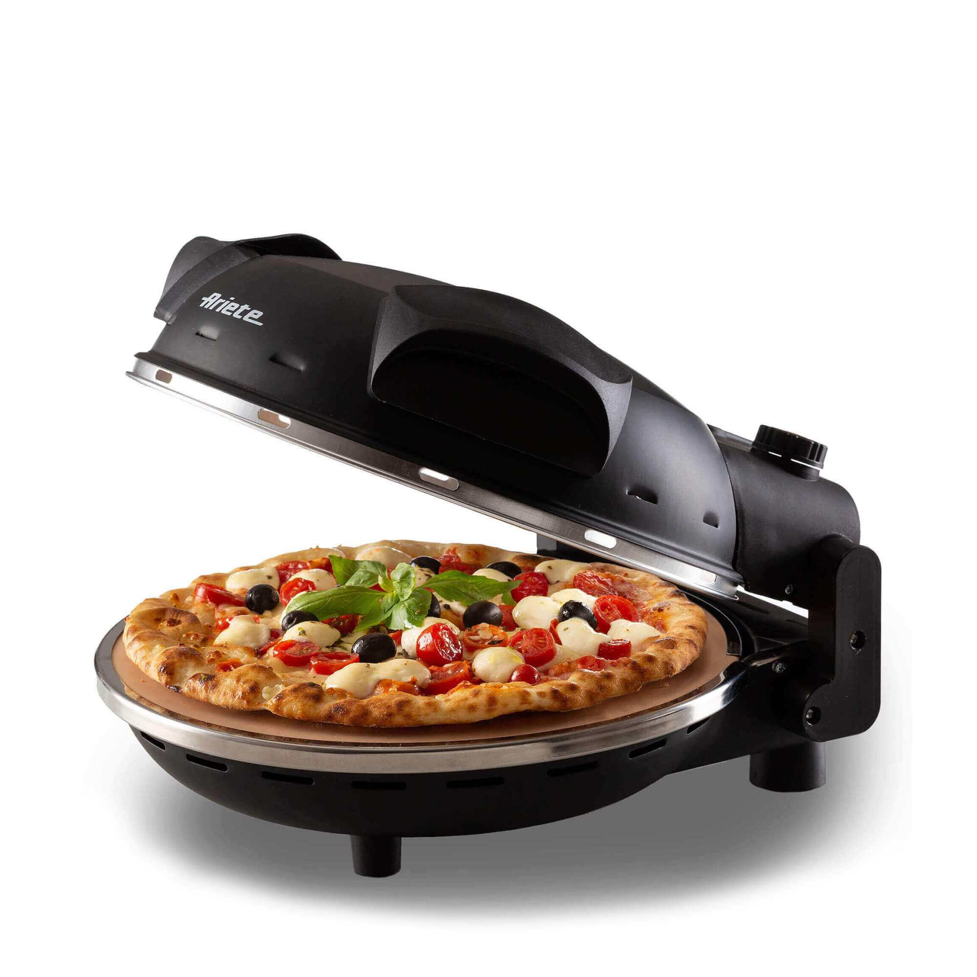 Ariete 917 Forno Pizza -  Pizza in 4 minuti - Piastra in pietra refrattaria con trattamento antiaderente - Temperatura max 400° - 1200 Watt - Timer 30’ - Nero