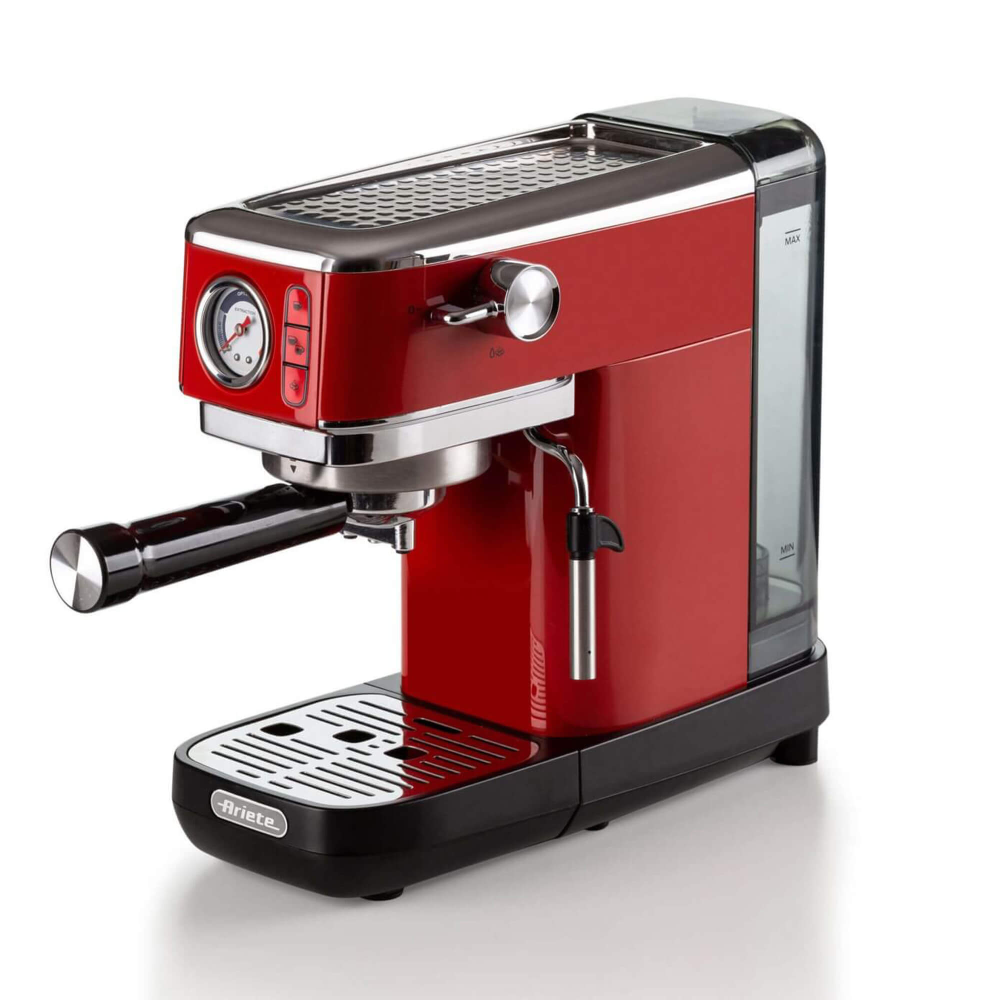 Image of Ariete 1381 Macchina da caffè con manometro, compatibile con caffè in polvere e cialde ESE, 1300 W, Capacità 1,1 L, 15 bar di pressione, Filtro ½ tazze, Dispositivo Cappuccino, Rosso