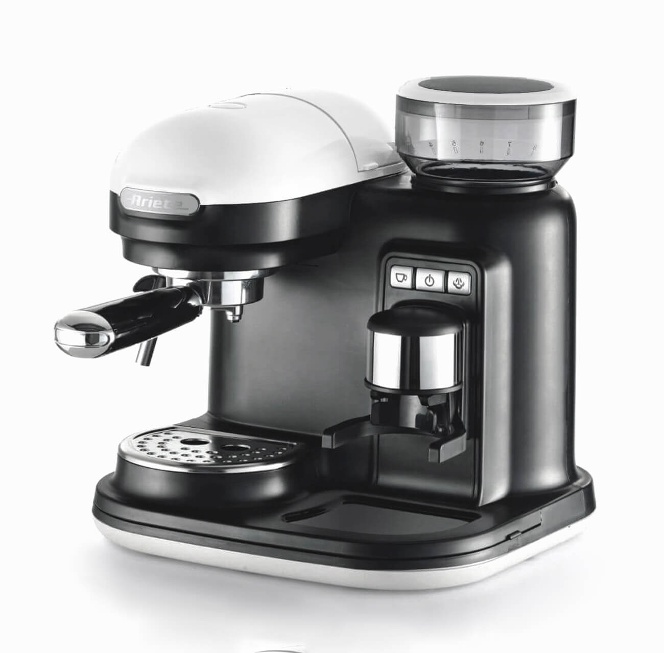 Image of Ariete 1318 Moderna Macchina per caffè espresso con macinacaffè integrato, per caffè in grani e macinato, cappuccinatore per schiuma di latte, 1 filtro, 1080 W, 800 cc, bianco